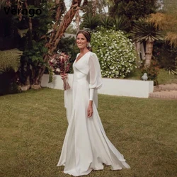 Verngo-vestido de novia largo con mangas abullonadas, traje de gasa con cuello en V, línea A, para fiesta de boda, romance francés