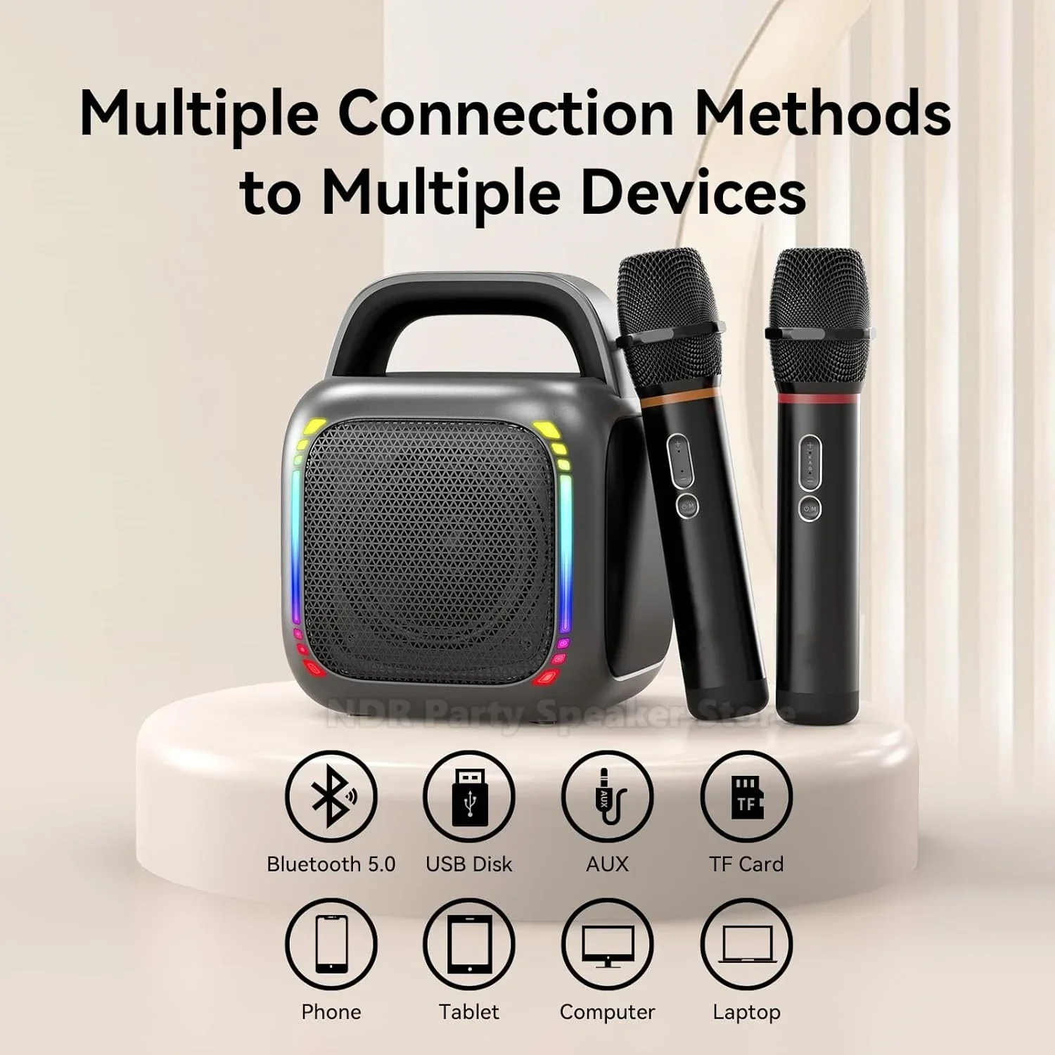 ماكينة كاريوكي بلوتوث احترافية 50 وات مكبرات صوت جهير عميقة محمولة للبالغين مع 2 ميكروفونات لاسلكية صندوق صوت Hifi