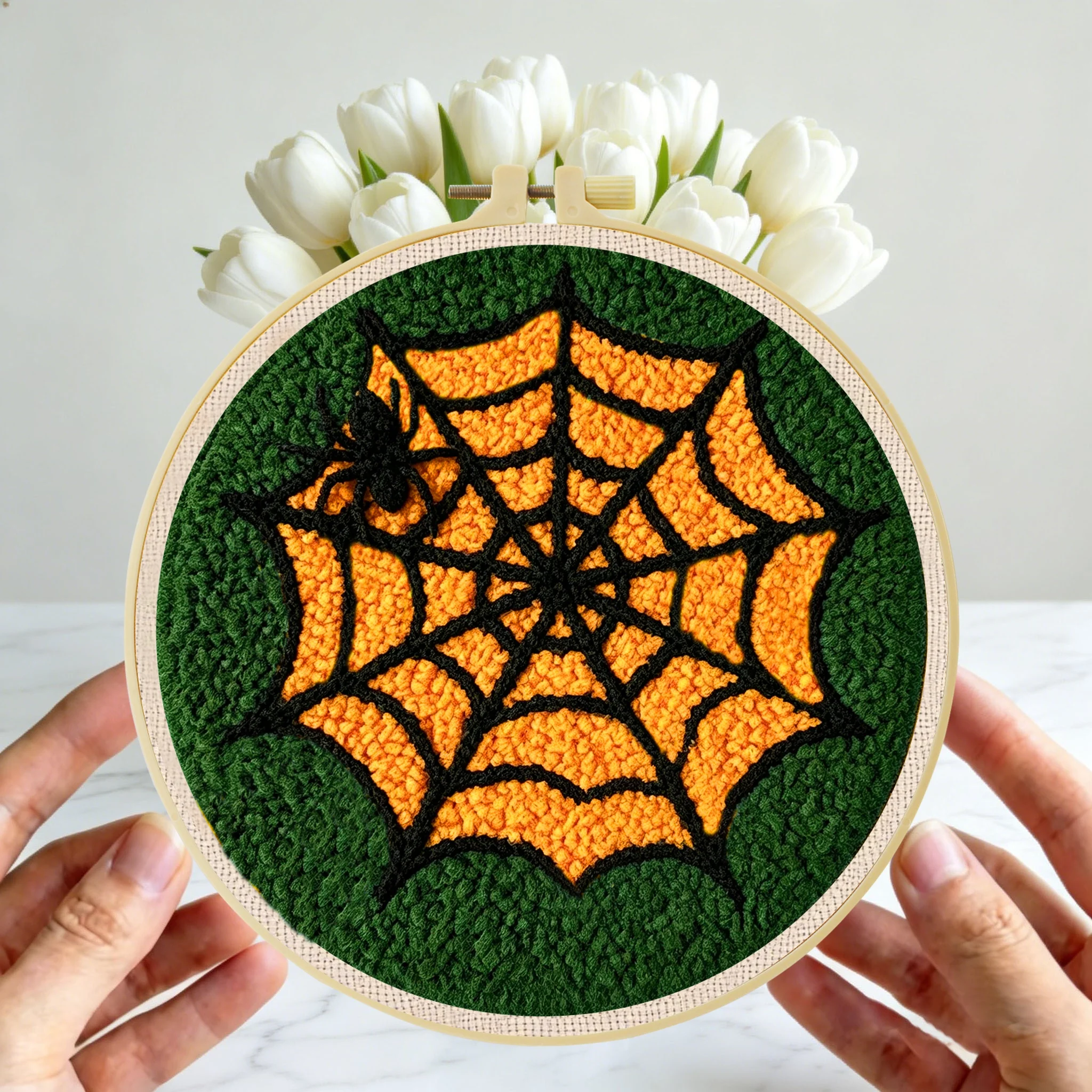 Anfänger-Halloween-Punch-Needle-Stickerei-Set 20x20cm 1 Stück Entspannendes Grusel-Geist-Kürbis-DIY-Set für Süßes oder Saures Partydekoration – Detail 3