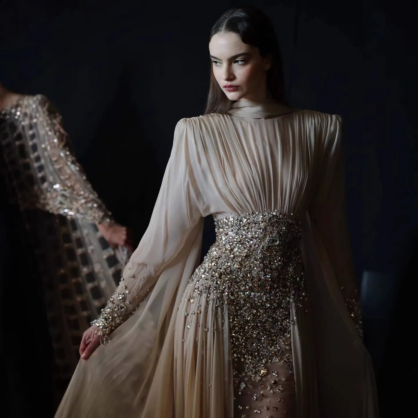 nude evening dress Mid-Length Prom Dresses Sweetheart Neck Short Formal FD3144 Viniodress The dress features intricate beading throughout Luxury Nude Crystal Beaded Long
