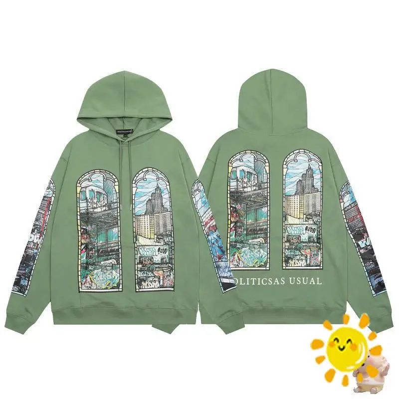 

24SS New Heavy Fabric WHO DECIDES WAR Garden Glass Hooded Hoodie Men Women High Quality Vintage Oversize Pullover