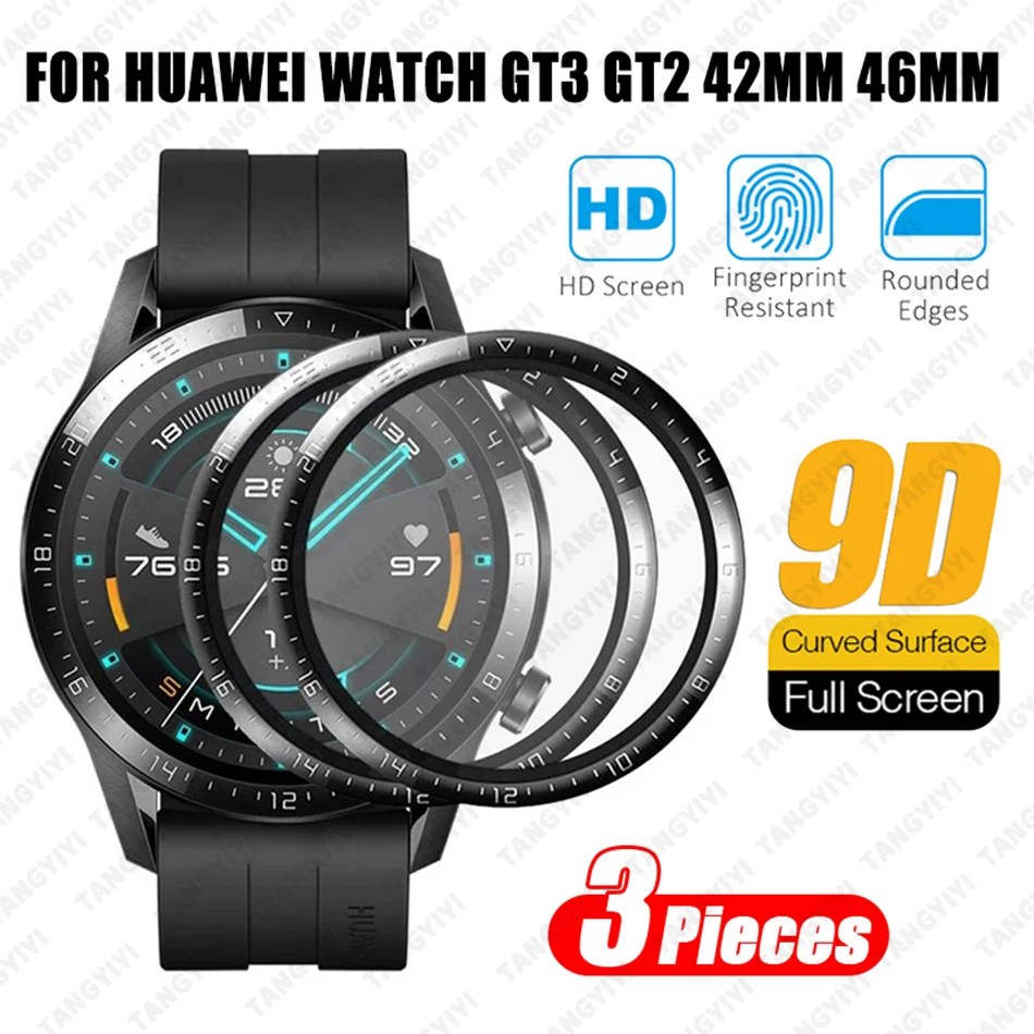 Vidro temperado para huawei assistir gt3 gt2 pro gt2 46mm 42mm gt3 protetor de tela película protetora 3d curvado relógio inteligente acessórios