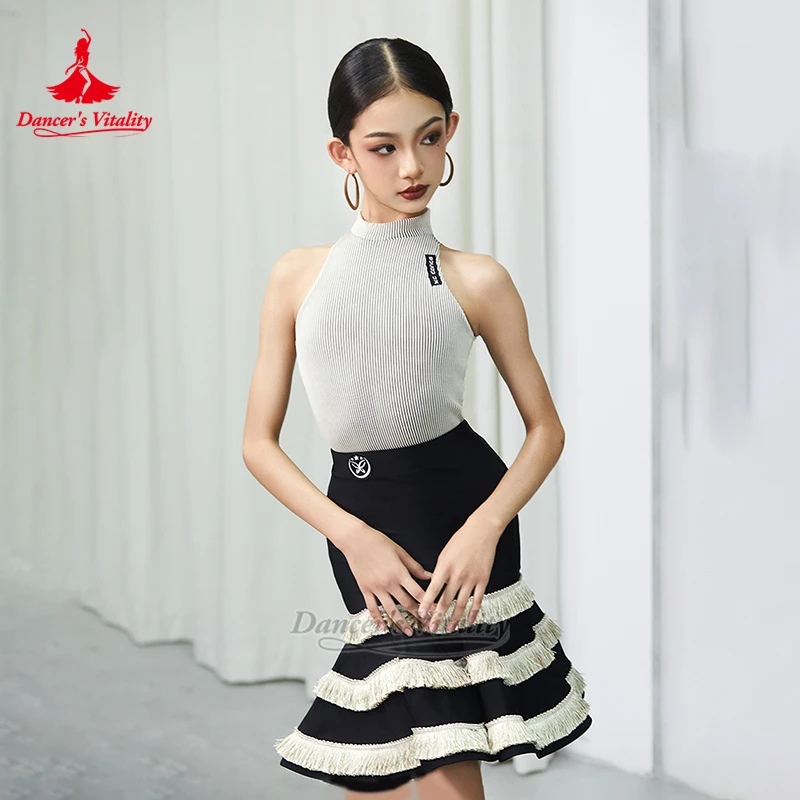 ملابس تدريب لاتينية للأطفال ملابس بناتي احترافية سامبا تشاتشا + تنورة + ملابس خارجية ممارسة 3 قطع مجموعات حيوية الراقصة #5