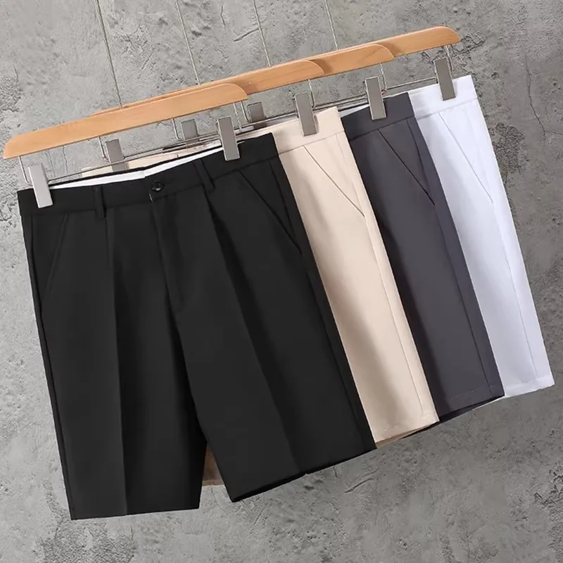 

Ice Silk Men's Busin Casual orts Thin Four-Fifths Loose Straight Leg Bla Polyester Low Waist Non-Elastic Comfortable Fit