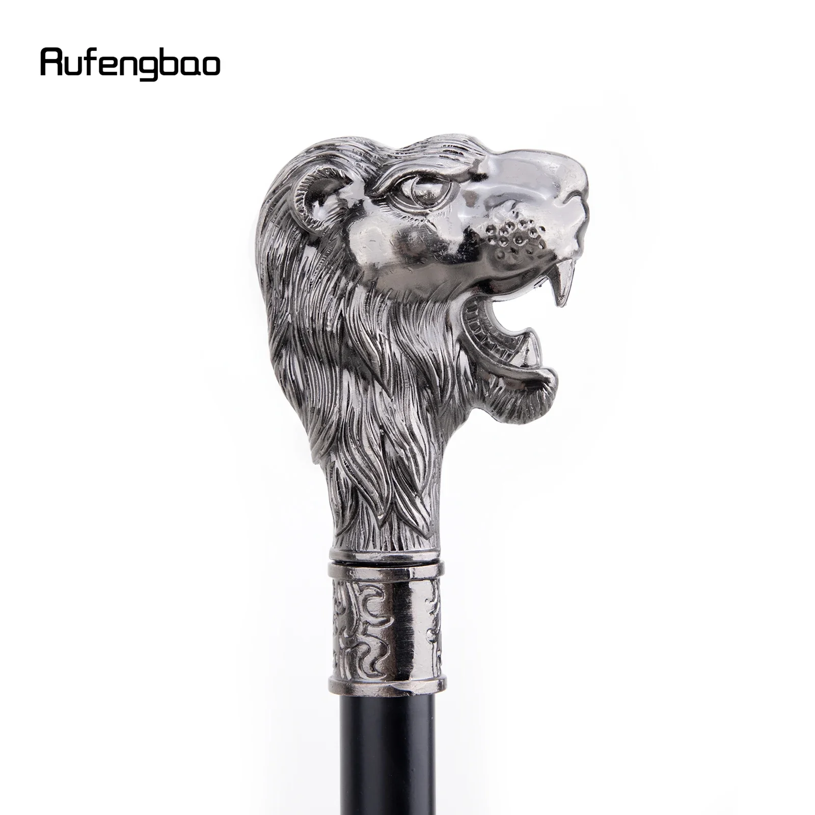 Sliver Lion Head with Mustache Single Joint Fashion Walking Stick Decorative Cospaly Party Walking Cane Halloween Crosier 93cm