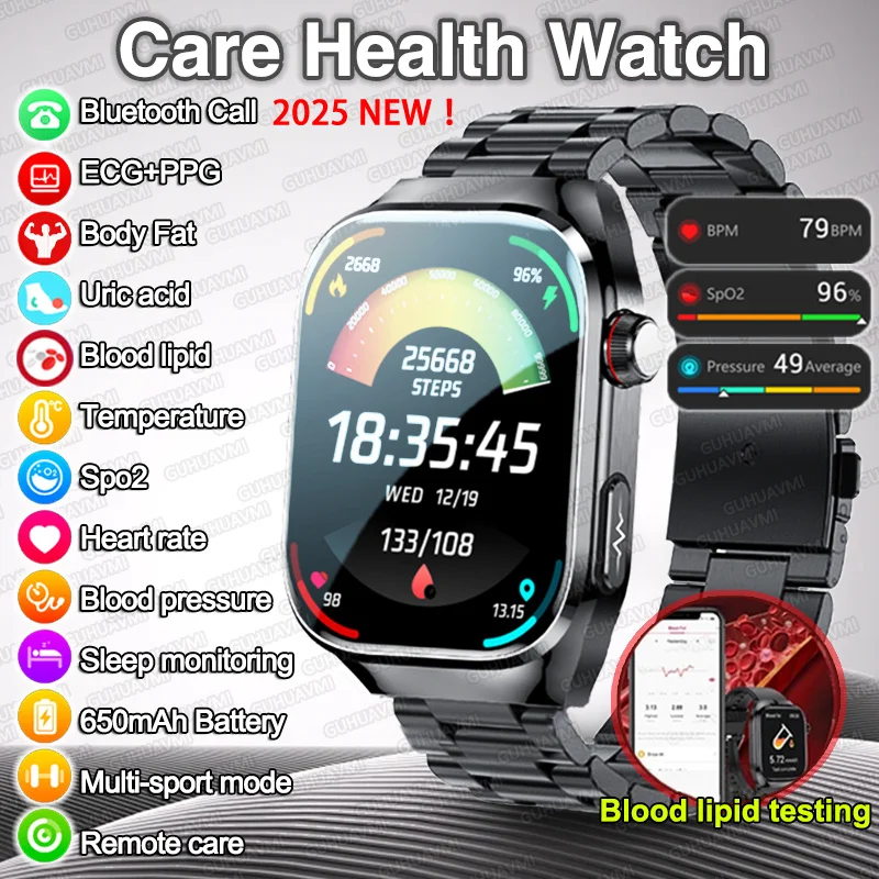 

2025 New Blood lipids Uric acid Smart Watch Men Laser diagnosis ECG Viscera Monitor Clock Blood pressure Health Call Smartwatch