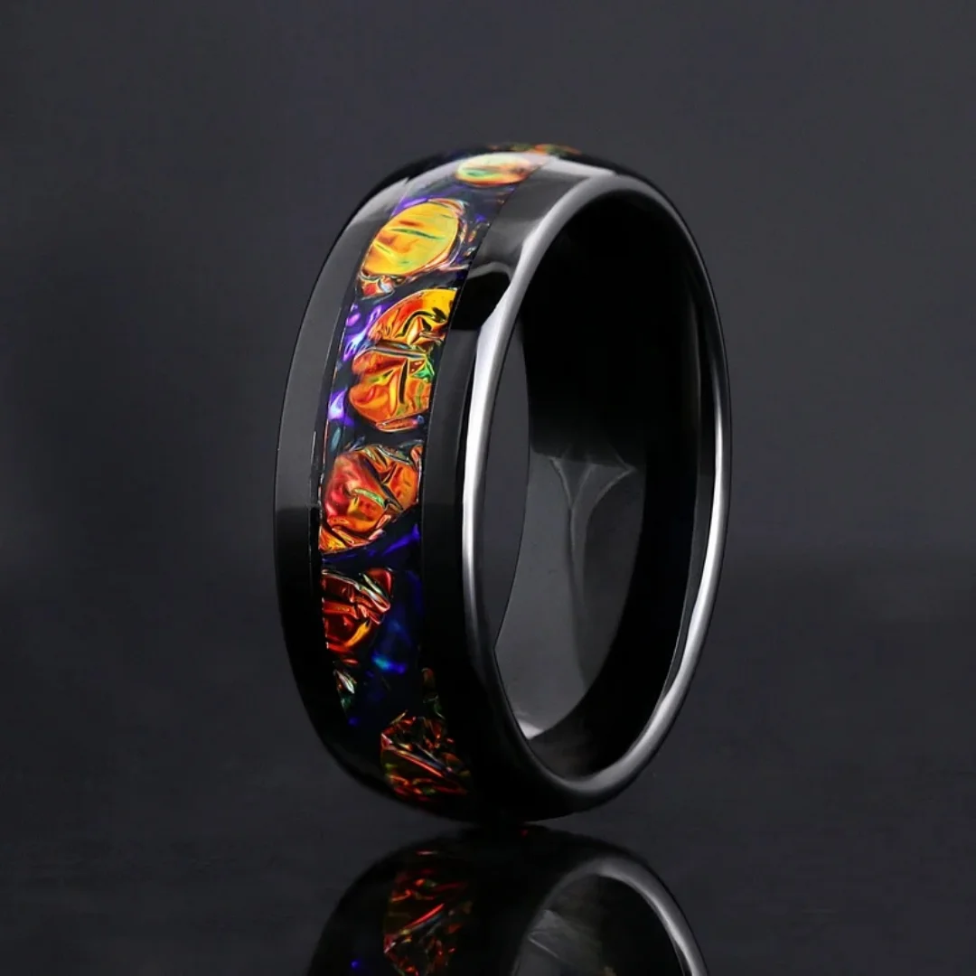 

Black Polished Tungsten, 8mm Men's Ring,9PCS Men's Stainless Steel Ring Set, Galaxy Synthetic Opal, Red Wedding Ring,
