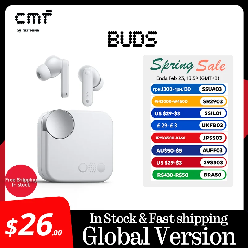 Global Verison CMF by Nothing Buds  with 42 dB ANC Active Noise Cancellation with Transparency Mode  IP54 Bluetooth 5.3