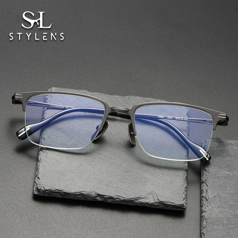 

STYLENS Fashion Pure Titanium Customized Glasses Men Women Leisure Glasses Anti Blue Light Optical Prescription Glasses70802