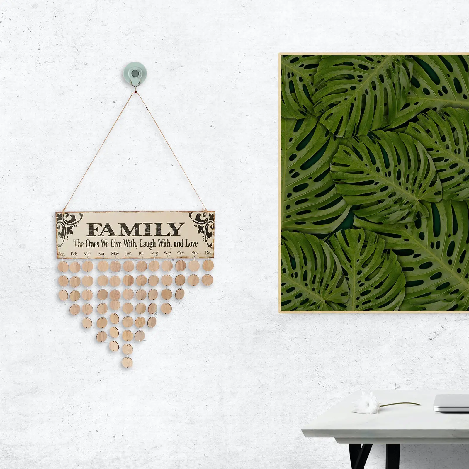 

Деревянная настенная доска-календарь для семейных дней рождения с 1 веревкой, 50 круглыми деревянными дисками и железными штифтами для декора дома и стен