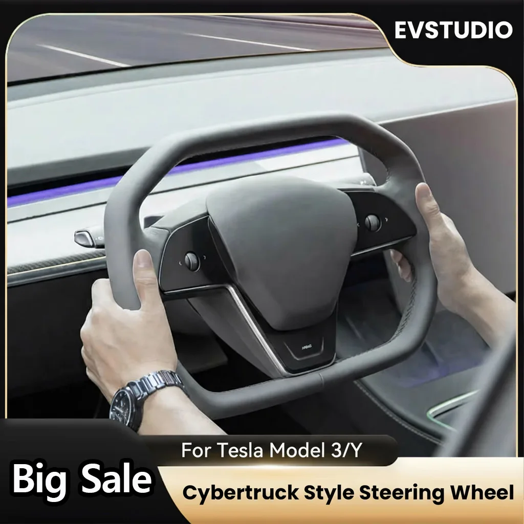 Newest Cyber-Style Yoke Handle for Tesla Model Y/Model 3 Steering Wheel whith Heating Car Steering Wheel Leather Accessories