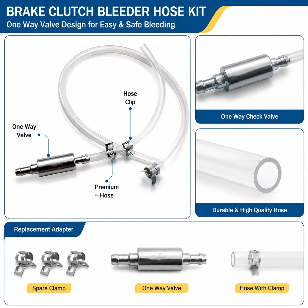 PINMOAP Brake Bleeding Hose With One-Way Valve Clear Tube Quick Connect Fluid Bleeder Kit For Car Motorcycle Repair Garage Tool - view 3