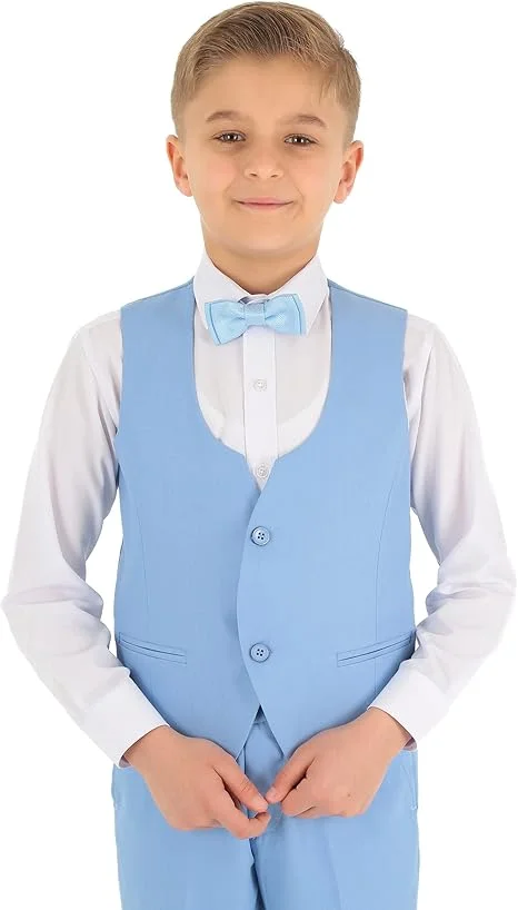 بدلة للأولاد مكونة من 3 قطع بقصة ضيقة وسترة للأطفال للمناسبات الرسمية وسترة وسترة وسراويل #2