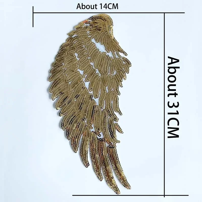 1 Pair/14*31CM Large Gold,Silver,Black Angel Wings Badge Applique Iron On Patch Embroidery Clothes Stickers DIY Sewing  Patches