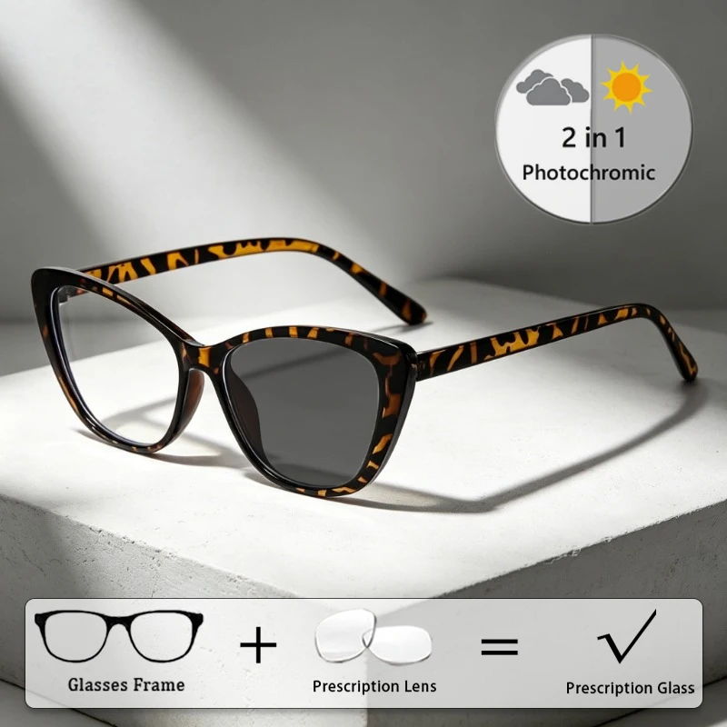 

New Fashionable Cat-Eye Photochromic Custom Eyeglasses High-Definition Comfortable Prescription Glasses Women's INS Style