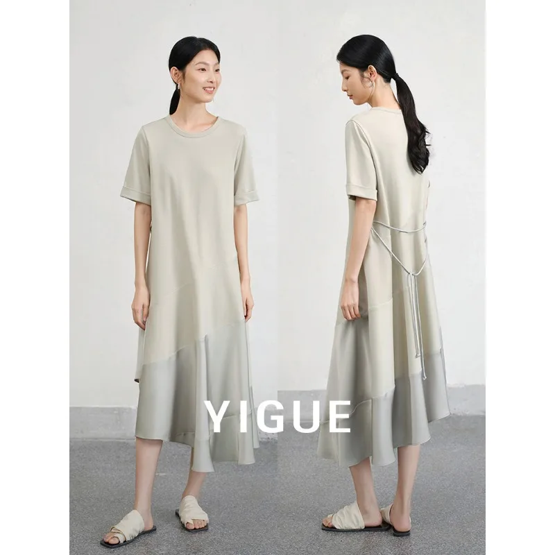 เสื้อยืดสีเขียวชุดผู้หญิง 2025 แฟชั่นฤดูร้อนใหม่ Slim Elegant ภาษาฝรั่งเศสคําชุดผู้หญิงแขนสั้นอารมณ์ชุดไม่สม่ําเสมอ