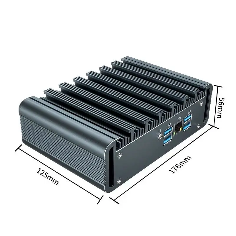 كمبيوتر مكتبي صغير بدون مروحة يدعم 4K i7-8550U 4 النوى RJ45 COM Linux Firewall كمبيوتر صناعي صغير i5-8250U 4G Dual LAN