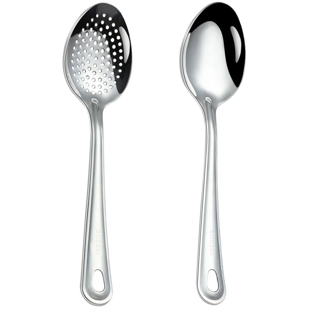 Colador de acero inoxidable, cuchara para servir, accesorios de cocina, cucharas, cucharada, utensilios ergonómicos con ranura plateada, 2 uds.