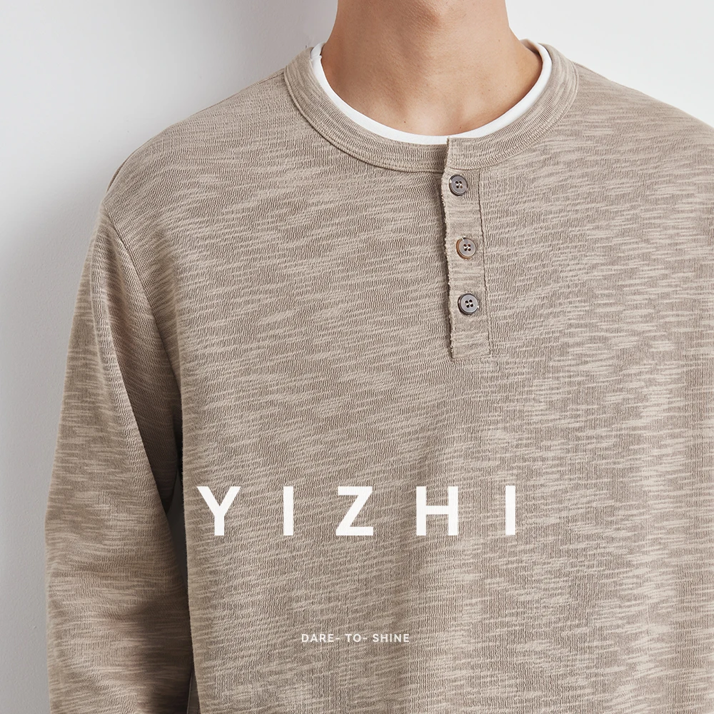 Men Henry Collar Fake Two-Piece Long-Sleeved T-Shirt 2025 Spring and Autumn New American Retro Loose Underwear Long-Sleeved Top - Image 5