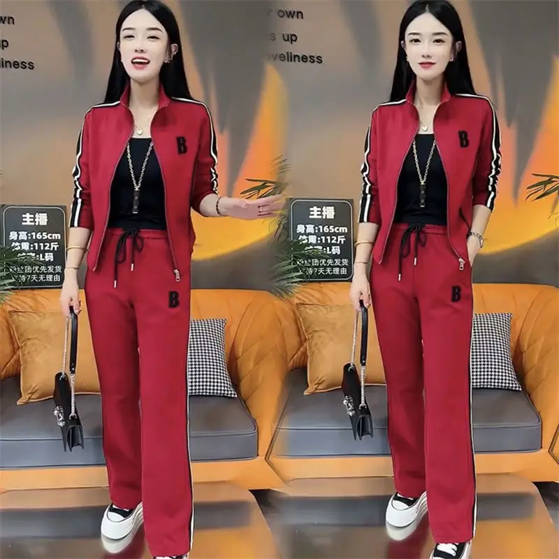 Women\'s Korean Style Design Sense Leisure Sports Suit Fashion Blast Street Autumn Winter New Running Tops Pants 2 Two Piece Set