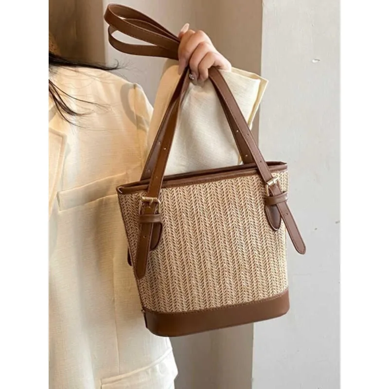 

Foufurieux Spring Summer Korean New Niche Retro Luxury Sense Armpit Bag Straw Simple Tote Bag Women Bags Women Tote Bags Women