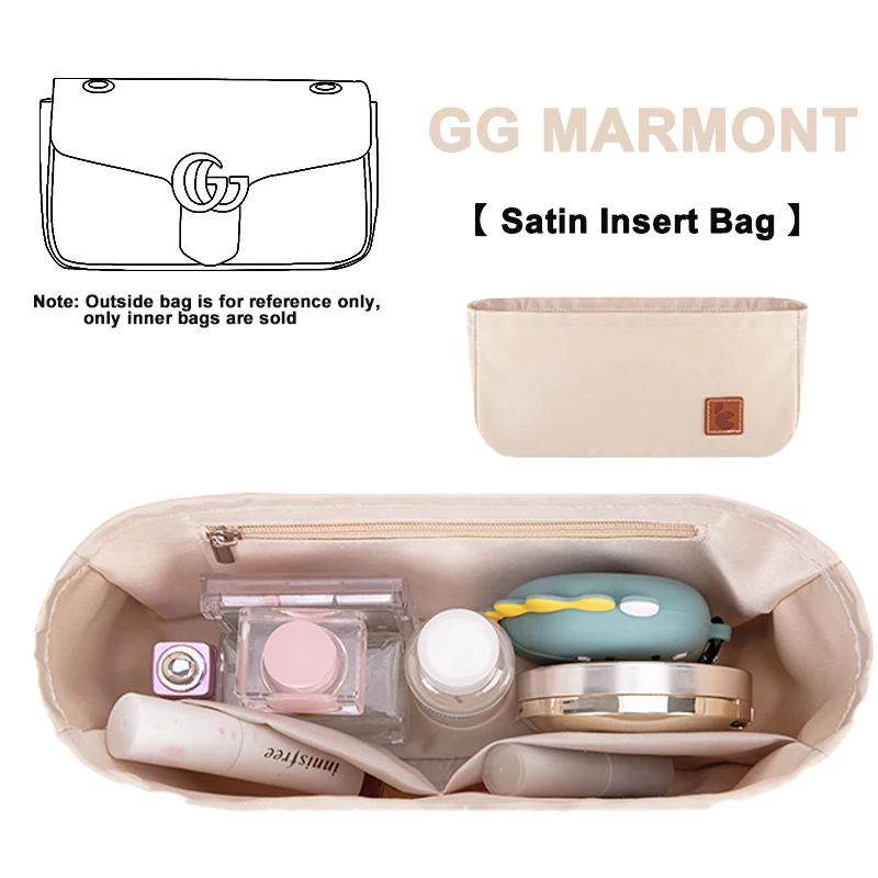 EverToner Satin Liner for GG-Marmont Women's Shoulder Bag Purse Organizer Insert With Zipper Pocket Cosmetics Makeup Bags