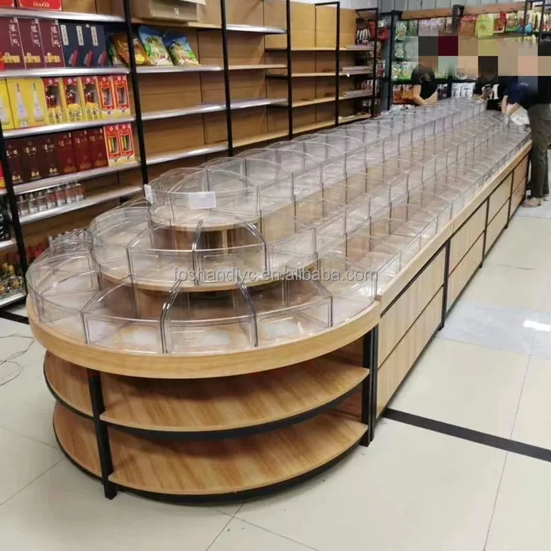 Customize.Commercial Snack Display Stand Wood Bulk Food Displays Customized Nuts Grains Racks Candy Rack Display