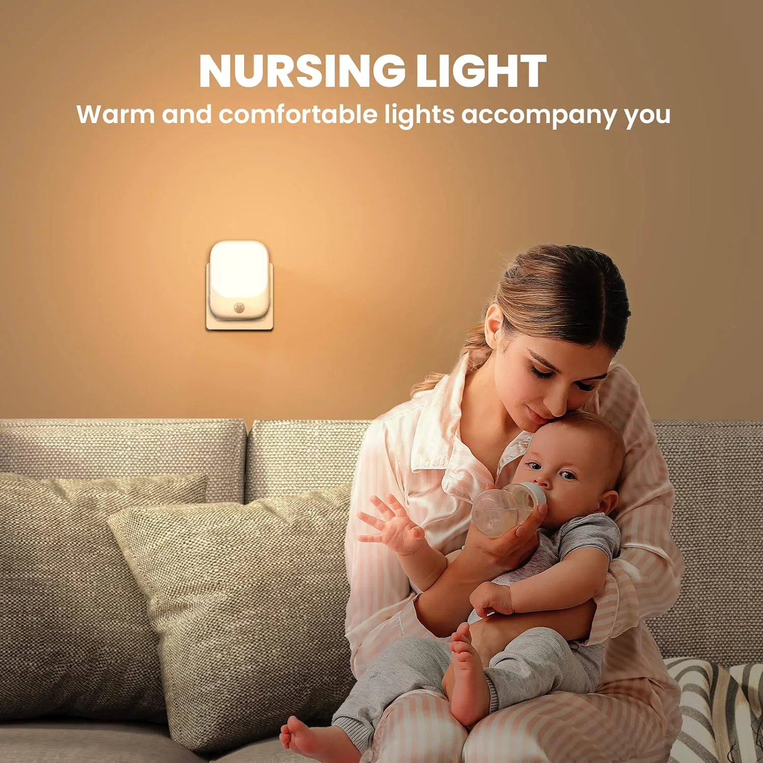 Smart LED Night Light with Sensor, Adjustable Brightness, Suitable for Bedroom, Bathroom, Corridor, Staircase, Kitchen - Plug-in