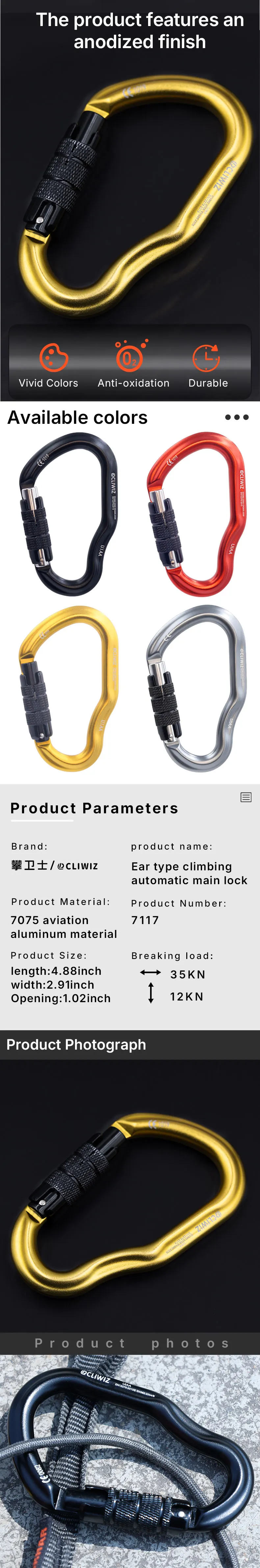 CLIWIZ Klettern HMS Outdoor Klettern Karabiner Dschungel Traverse Selbstsichernde Sicherheitshaken Kletterausrüstung Seil Krawatte Seil Master Lock – Detail 2