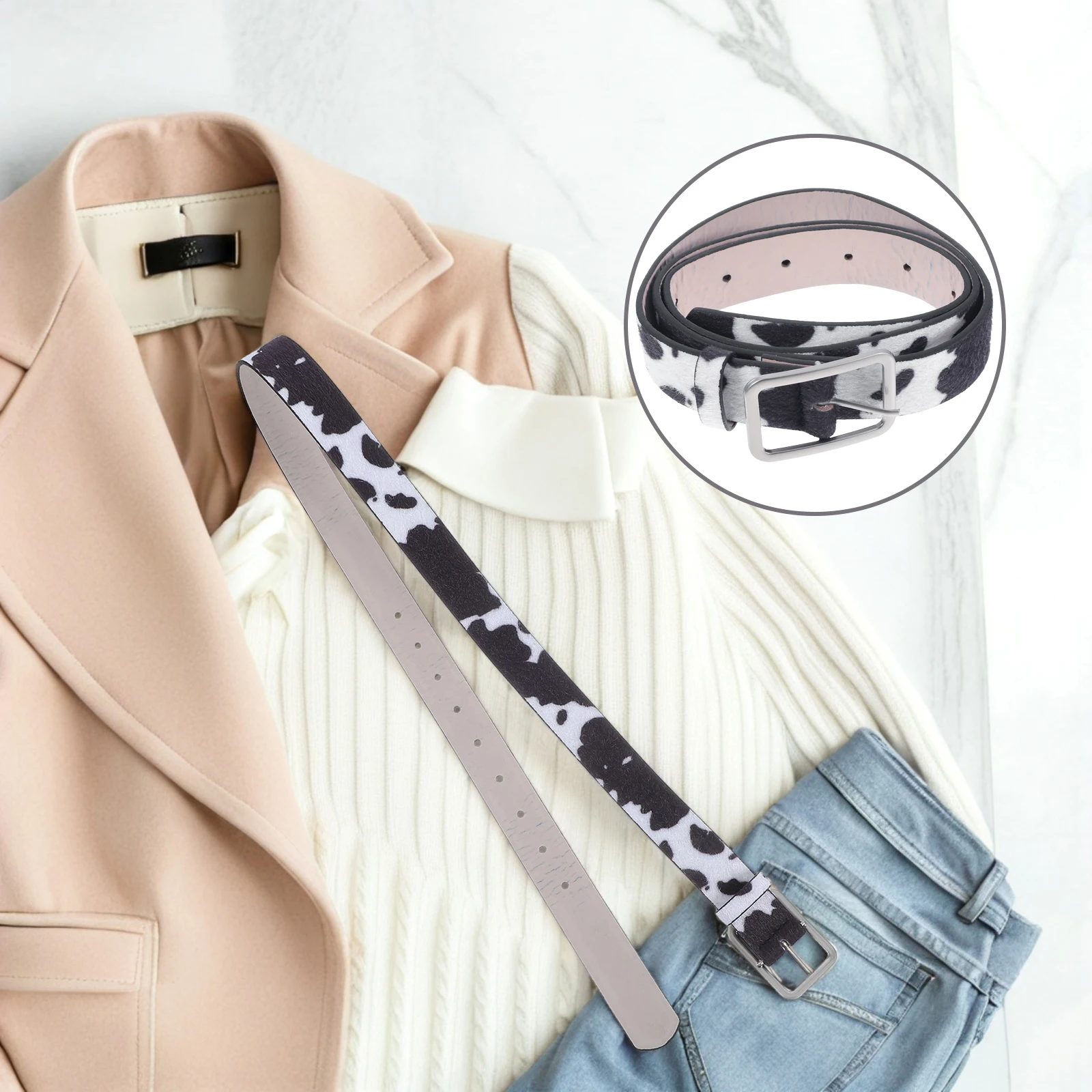 

Simulated Horsehair Belt Women Adjustable PU Cows Zebra Pattern Female Waist Decor Fashion Chain Dance