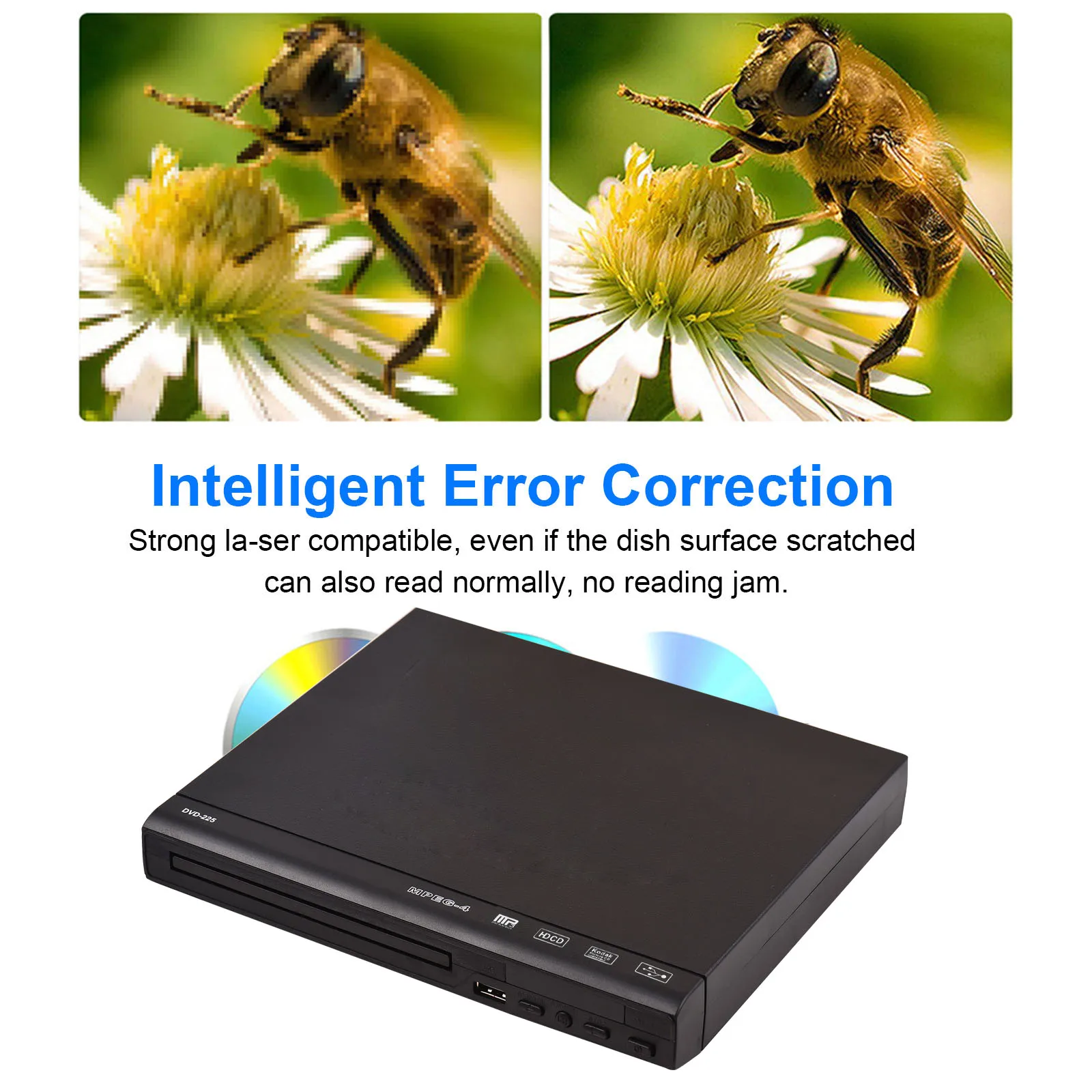 CD Player DVD-225 Home DVD Player DVD CD Disc Player Digital Multimedia Player AV Output with Remote Control Home DVD Player