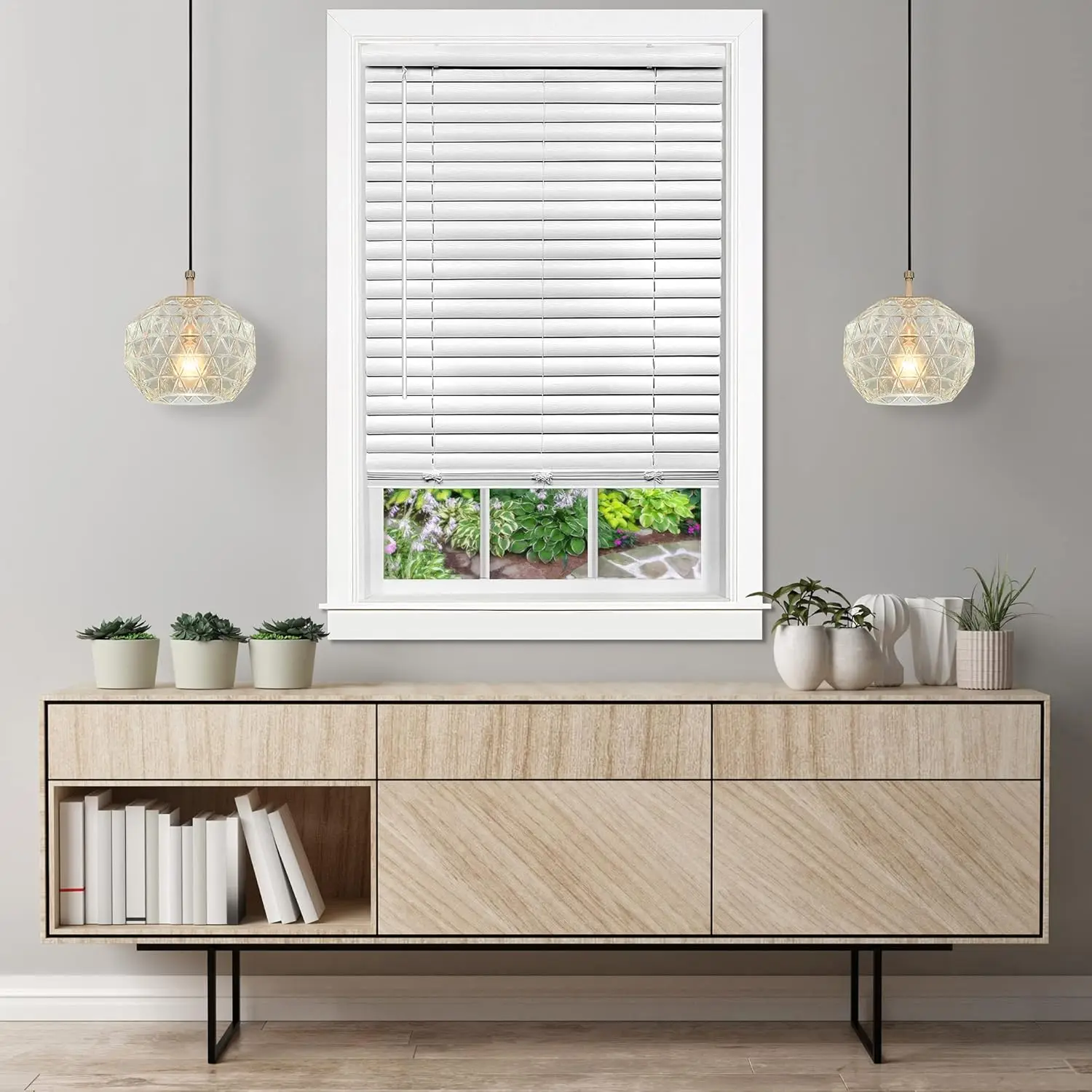 

Cordless Room Darkening Venetian Blinds - 43x64 Inch, 2" Vinyl Slats, White, Child-Safe Light Filtering Window Coverings