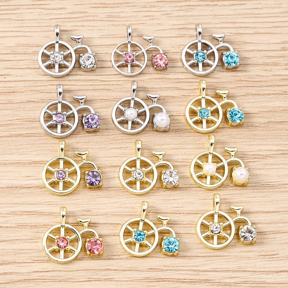 Tusember 5 Stück Niedliche Kristall-Metall-Fahrrad-Charms Perlen Anhänger für Halsketten Ohrringe Armbänder DIY Schmuckherstellung Zubehör – Detail 5