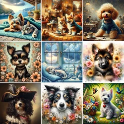 Animal Dog Printed Fabric Cross-Stitch DIY Embroidery Full Kit Painting Handmade Needlework Knitting Different Sales Wholesale