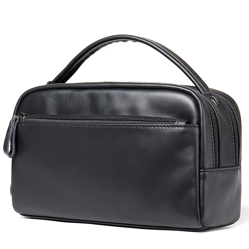 Bolso de mano de negocios de cuero de vaca suave, bolso de mano de gran capacidad, bolso de mano informal, bolso de mano negro para hombre