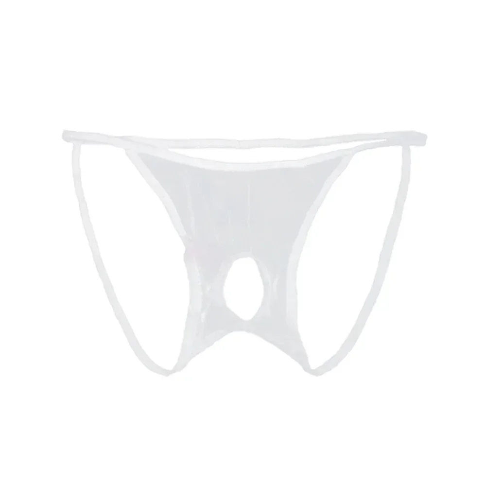 Men\'s Transparent Thongs T-Back Low Waist Underwear Men Sexy Erotic Lingerie Penis Hole Panties Male Thin Underpants Mesh Briefs