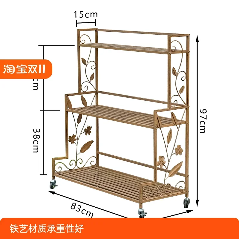 American retro wrought iron outdoor flower stand balcony garden terrace multi-layer flower pot shelf courtyard floor-to-ceiling