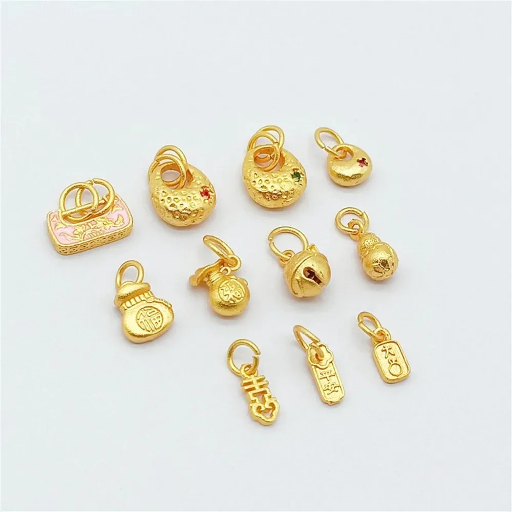 

18K Sand Gold Peace and Joy Wallet, Money Bag, Bell, Gourd Pendant, DIY Handmade Bracelet, Necklace Pendant