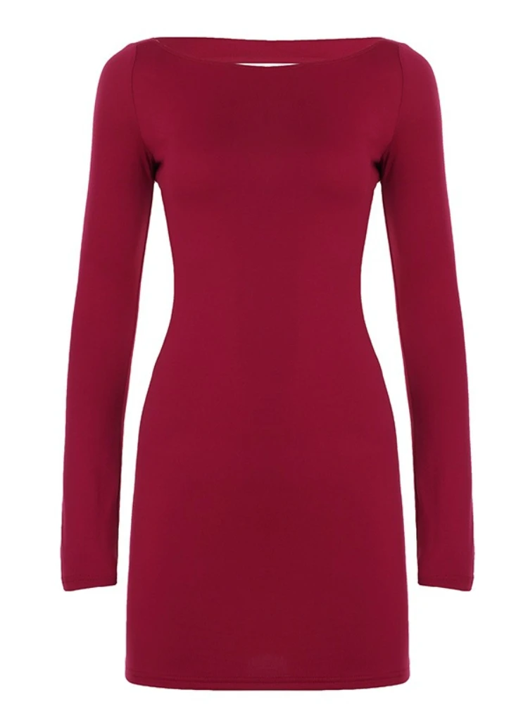 SsTss 2025 جديد مثير مفتوح الظهر القوس فستان المرأة موضة س الرقبة طويلة الأكمام سليم انقطاع أنيقة مساء حفلة Bodycon فستان قصير #3