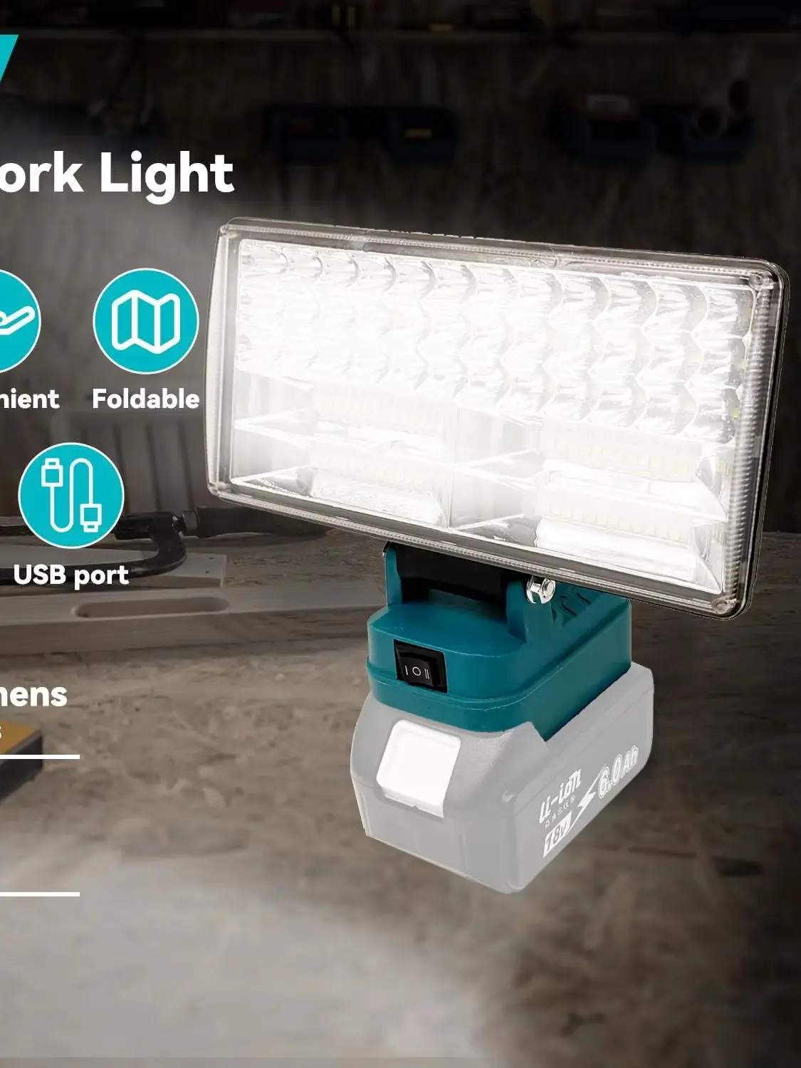 LED-Arbeitsleuchte, Scheinwerfer mit 2 USB-Ladeanschlüssen für Makita 18 V Li-Ionen-Akku, elektrische Taschenlampe für Camping im Freien