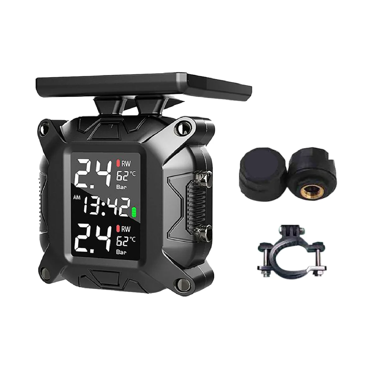 Wireless Motorcycle TPMS Tire Pressure Monitoring System Solar External Sensor Temperature Monitor Water Proof a Style