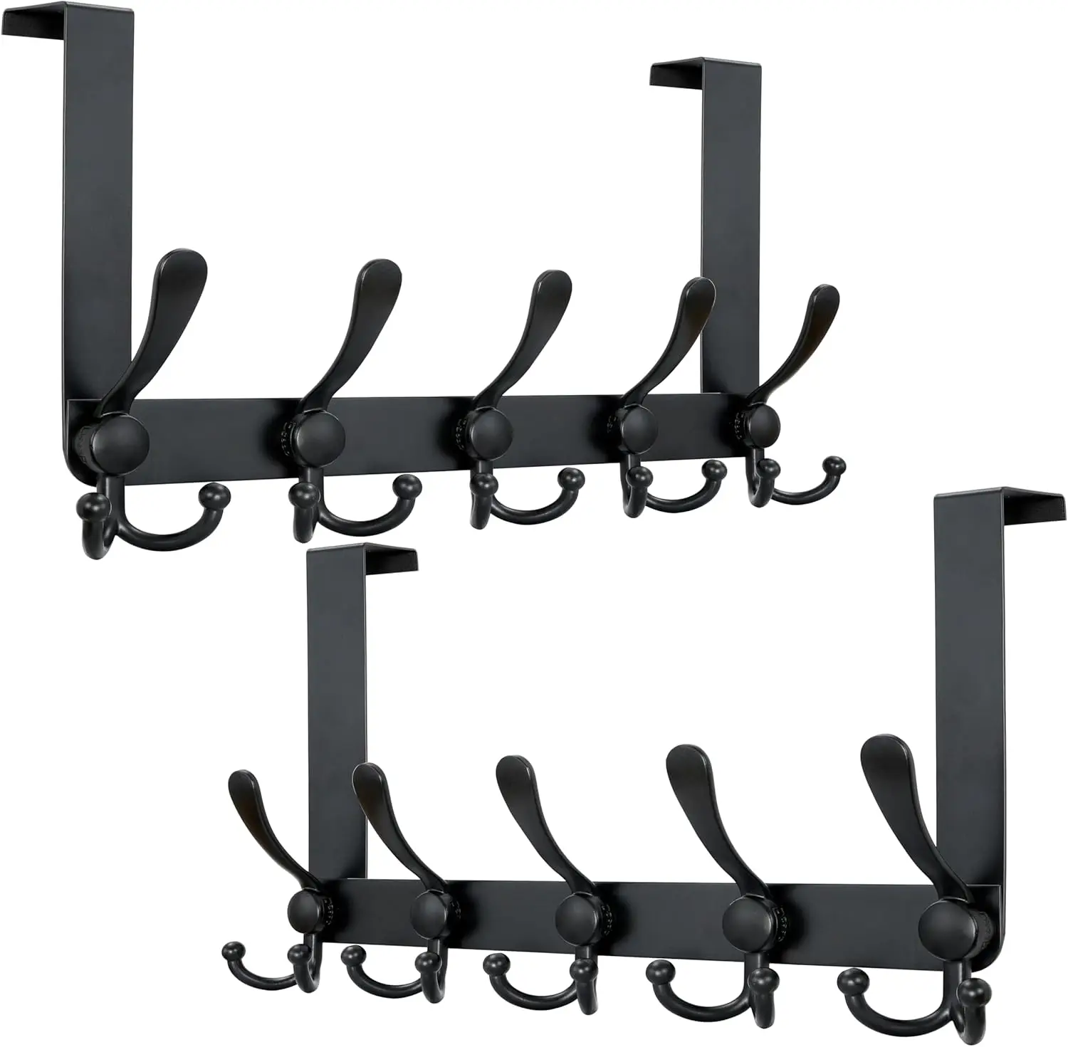 

Upgraded Over Door Hook 2.0 - Heavy-Duty Stainless Steel 5-Hook Hanger Rack, SimpleStrong Series, Black, Pack of 2