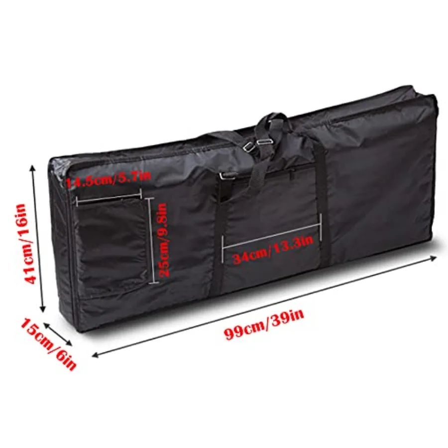 39 61鍵盤キーボードギグバッグ、電子ピアノケース、6mm厚パッド入り、調節可能なショルダートラベルストラップと収納ポケット付き、ブラック