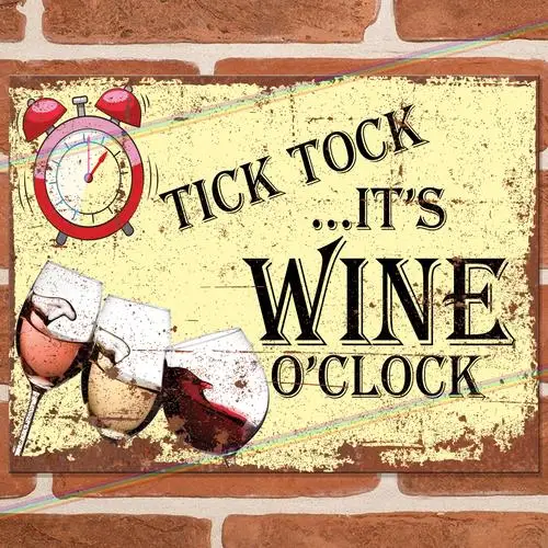WINE O CLOCK Funny Metal Signs Man Cave Shed Bar Garage Wall Vintage Tin Sign UK --Tin Sign