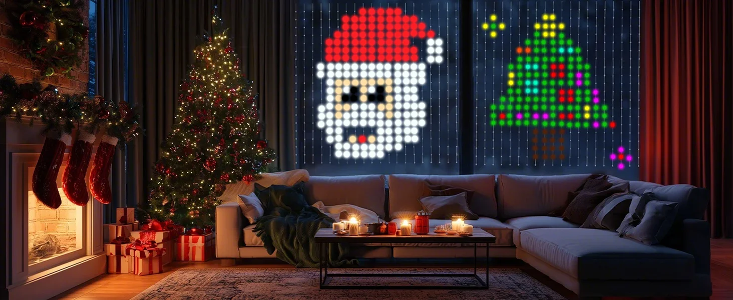 Christmas Smart Curtain Lights, RGBIC String Lights with App Control, Music Sync, DIY Patterns and Timer for Window Party Decor