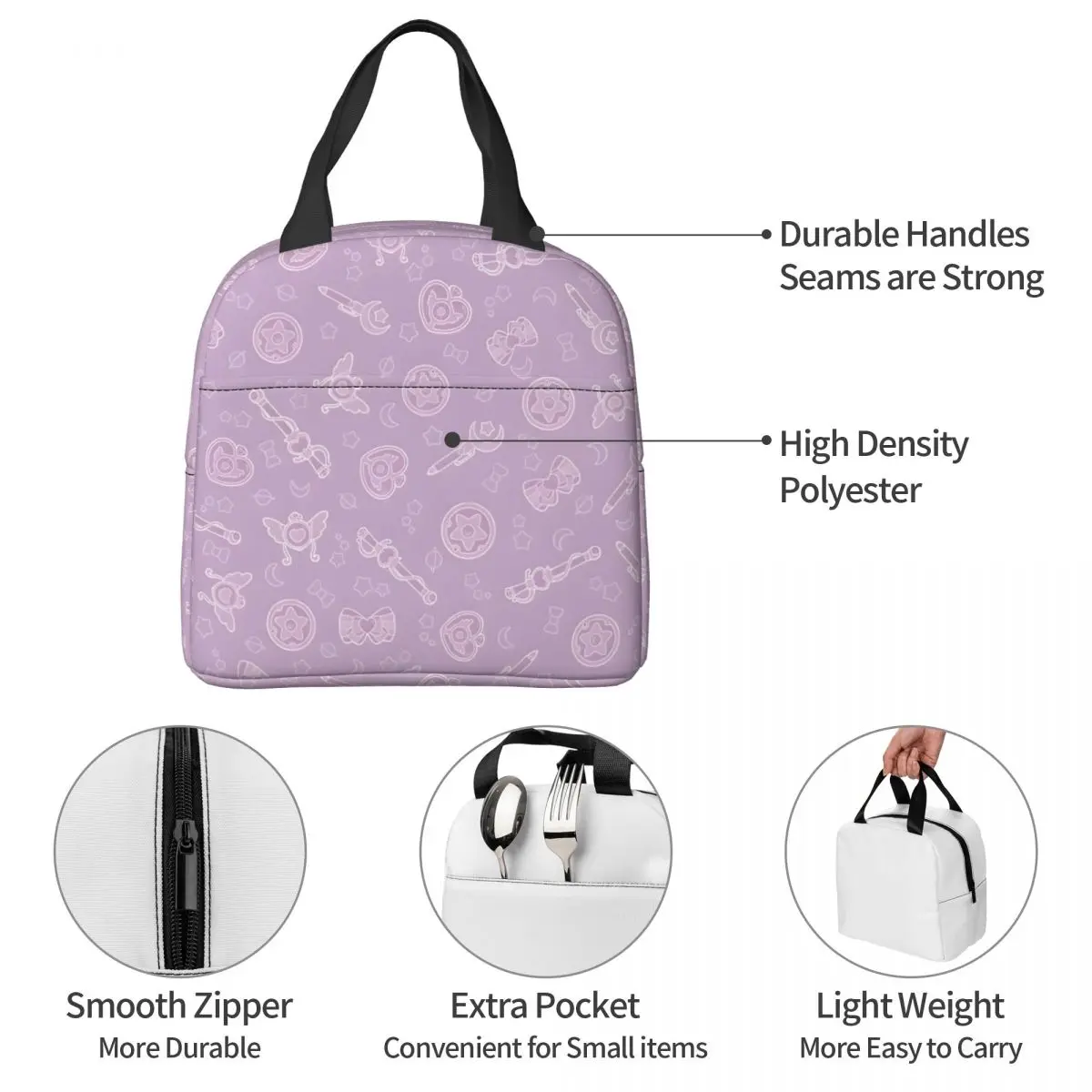 Picnic Purple Magical Power Pattern chiusura con cerniera Cooler S-Sailor Moon Lunch Bag per borse per alimenti da donna