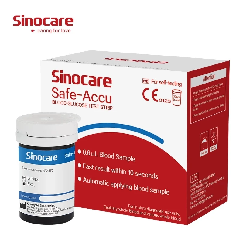 (50/100/200/300/400/500 pcs for Safe-Accu) Sinocare Blood Glucose Test Strips and Lancets for Diabetes Tester