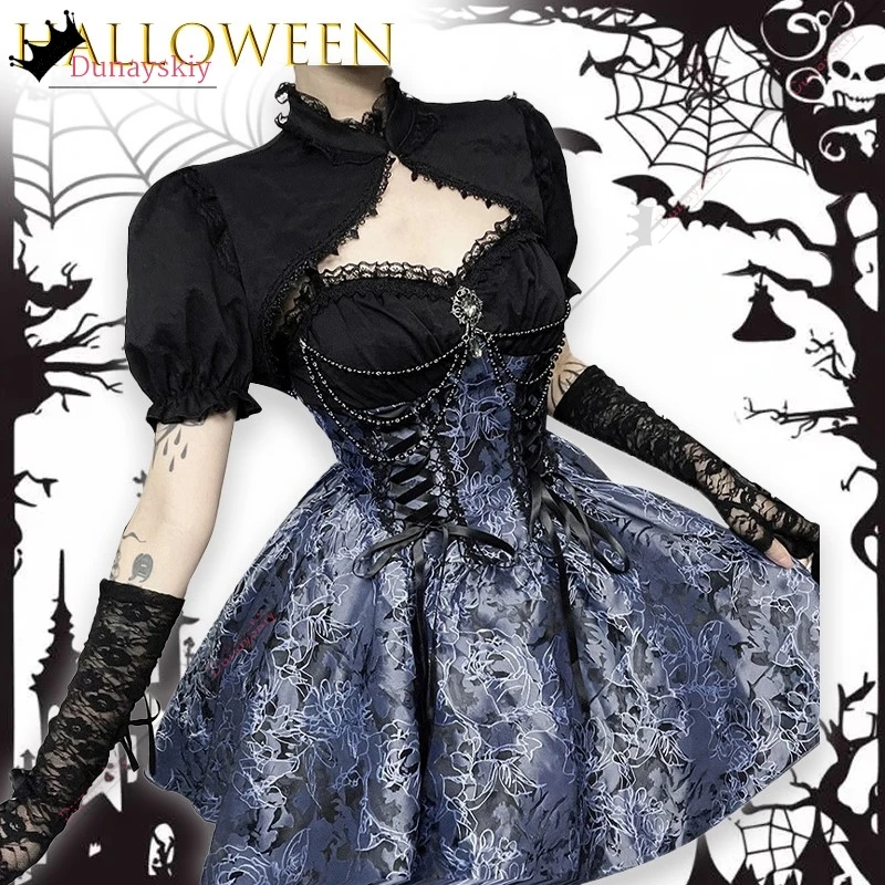 Готическое темное фэнтезийное двухцветное жаккардовое платье без бретелек {YiNuo}Lolita блузка модная однотонная винтажная блузка Egirl в стиле панк Harajuku Lolita Party ﻿