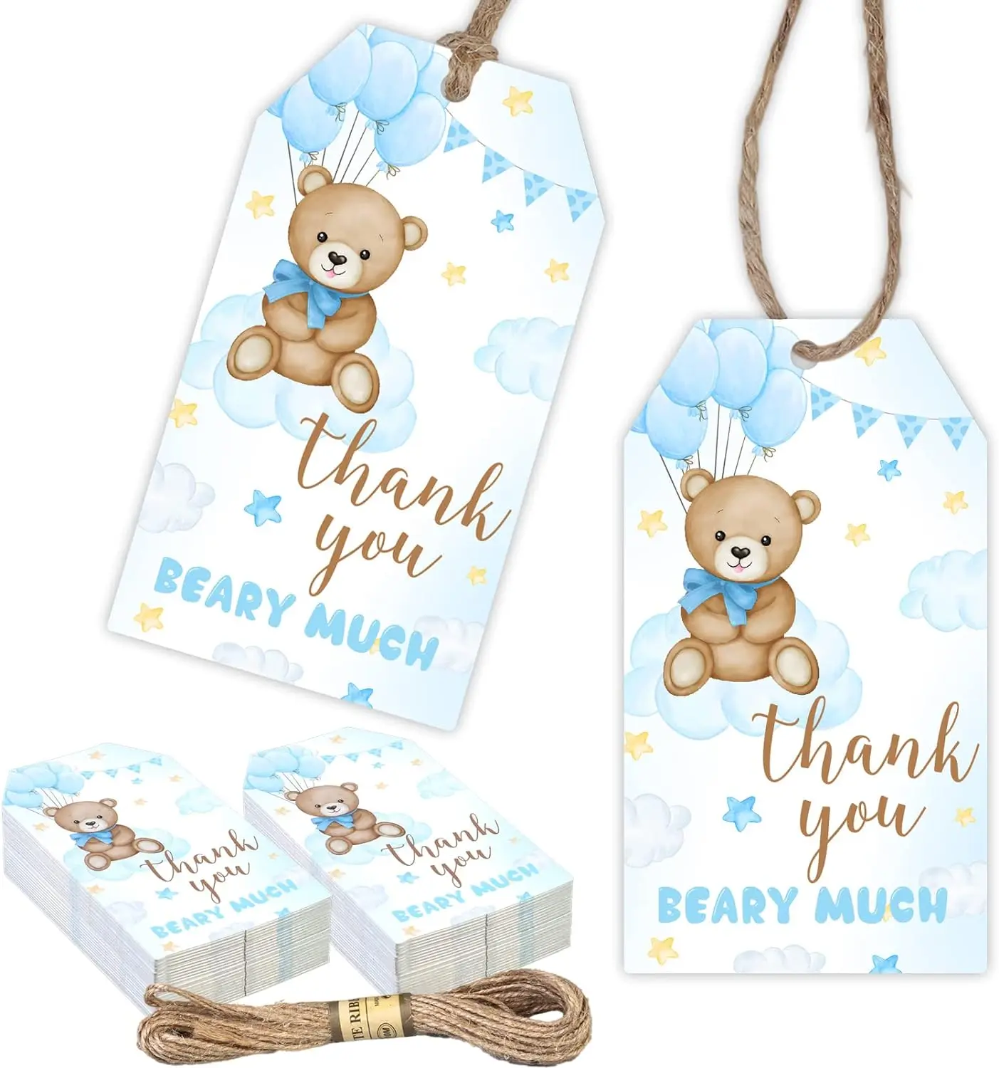 50pcs Bear Thank You Gift Tags ith String for Baby Shower for Celebrating Wedding Birthday Bridal Shower Party Favors