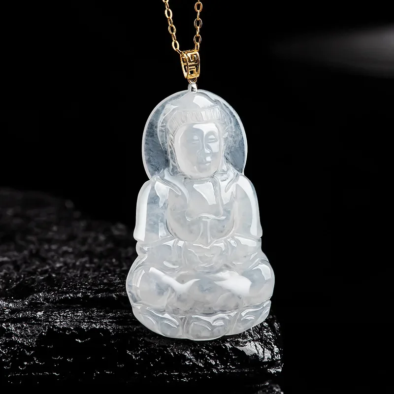 

Burmese Jade Guanyin Pendant Jewelry Gemstones Men White Necklace Emerald Jadeite 925 Silver Pendants Natural Talismans Charms